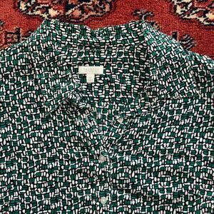 Talbots PM Green/Black Abstract Print Long Sleeve Button Front PULLOVER Shirt